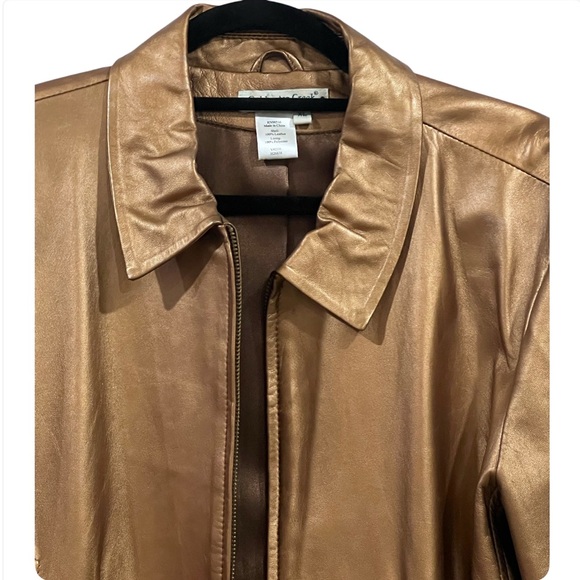 Coldwater Creek metallic leather bronze gold full zip jacket with pockets - Picture 4 of 9